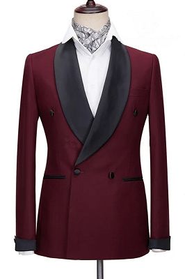 Maxwell Gentle Burgundy Shawl Lapel Double Breasted Wedding Suits