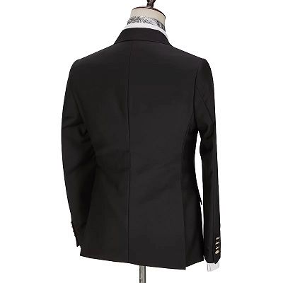 Lyndon Classical Black Peaked Lapel Double Breasted Prom Suits_3