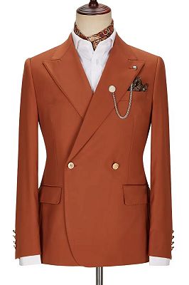Magee Fancy Brown Peaked Lapel Double Breasted Prom Suits_1