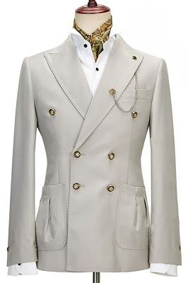 Maurice Fancy Light Gray Peaked Lapel Double Breasted Prom Suits_1