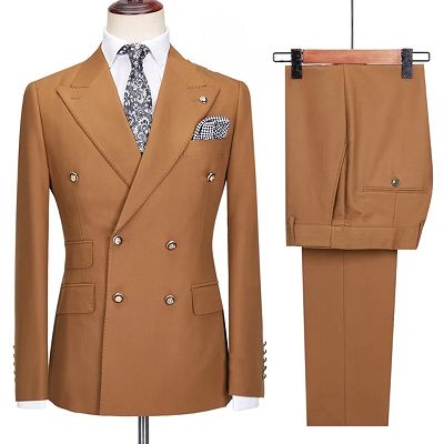 Marlon Handsome Brown Peaked Lapel Double Breasted Prom Suits