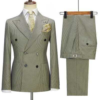 Marsh New Arrival Sage Plaid Peaked Lapel Double Breasted Prom Suits_2