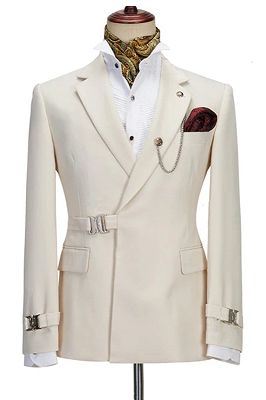 Leslie Latest Ivory White Notched Lapel Side Buckle Men's Fashion Suit for Prom_1
