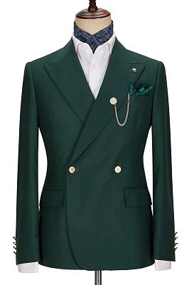 Madison Fashion Dark Green Peaked Lapel Double Breasted Prom Suits_1