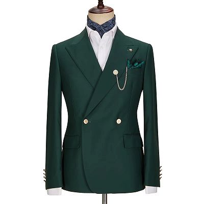 Madison Fashion Dark Green Peaked Lapel Double Breasted Prom Suits_3