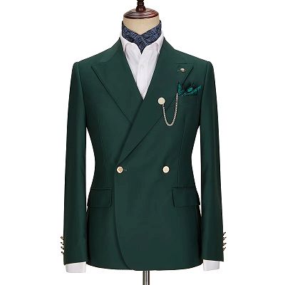 Madison Fashion Dark Green Peaked Lapel Double Breasted Prom Suits_2