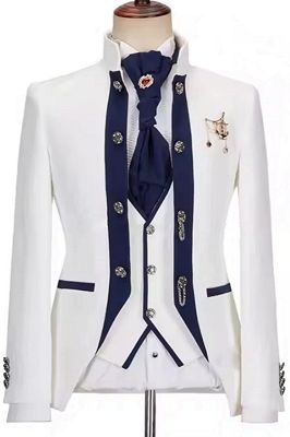 Lucien Chic White Shawl Lapel Three Pieces Bespoke Wedding Suits_1