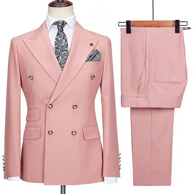 Max Fashion Pink Peaked Lapel Double Breasted Prom Suits