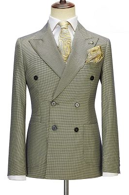 Marsh New Arrival Sage Plaid Peaked Lapel Double Breasted Prom Suits