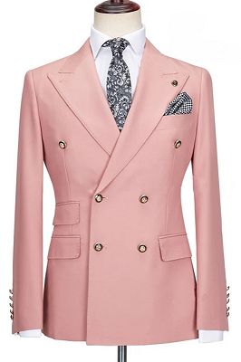 Max Fashion Pink Peaked Lapel Double Breasted Prom Suits_1