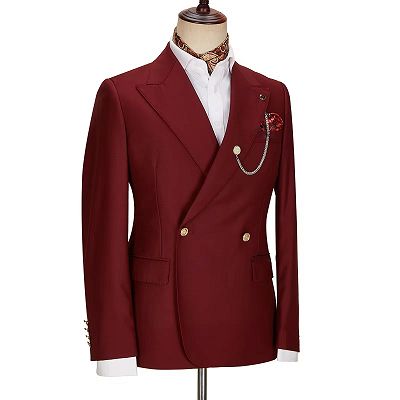 Lynn Charming Burgundy Peaked Lapel Double Breasted Prom Suits