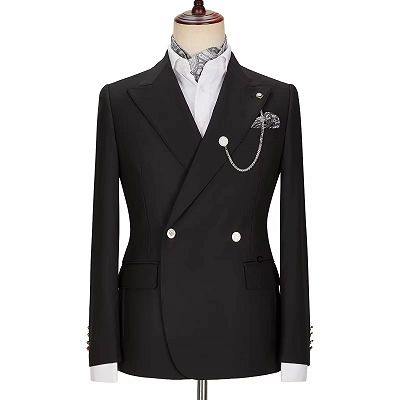 Lyndon Classical Black Peaked Lapel Double Breasted Prom Suits_4