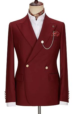 Lynn Charming Burgundy Peaked Lapel Double Breasted Prom Suits