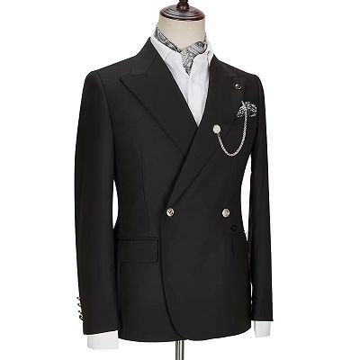Lyndon Classical Black Peaked Lapel Double Breasted Prom Suits_2