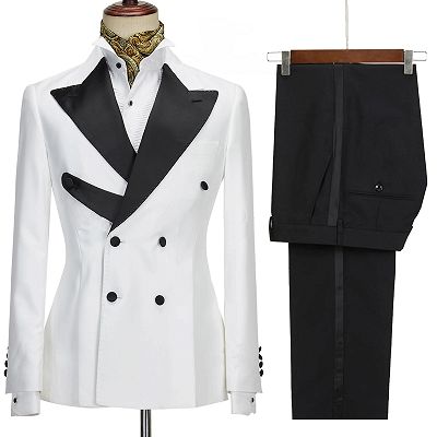 Marshall Stylish White Peaked Lapel Double Breasted Prom Suits_2