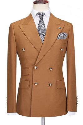 Marlon Handsome Brown Peaked Lapel Double Breasted Prom Suits_1