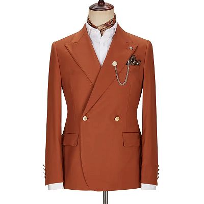 Magee Fancy Brown Peaked Lapel Double Breasted Prom Suits