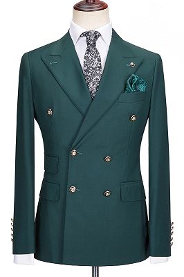Mann Elegant Dark Green Peaked Lapel Double Breasted Prom Suits