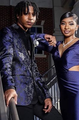 Will Dark Navy Jacquard Prom Suit With Black Peaked Lapel_3