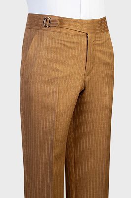 Double Breasted Orange Pinstripe Patch Pockets Men’s Business Suit_3
