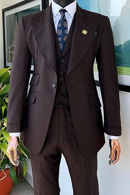 Classic Peak Lapel 3 Piece Brown Men’s Business Suit Formal