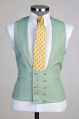 3 Piece Light Green Men’s Formal Business Suit with Gold Buttons_3