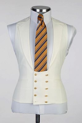 3 Piece Cream White Men’s Formal Business Suit with Gold Buttons