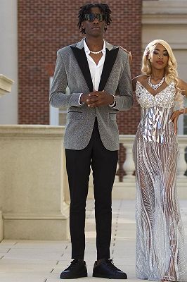 Black Peak Lapel Shiny Sliver Men’s Prom Suit Online