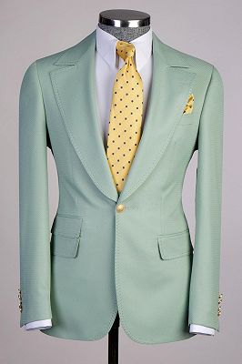 3 Piece Light Green Men’s Formal Business Suit with Gold Buttons