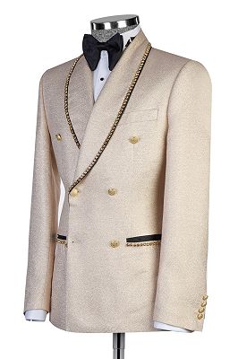 Champagne Gold Frosted Gold Beadings Double Breasted Suits