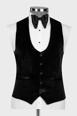 New Black Velvet 3 Piece Men’s Suit with Satin Belt Shawl Lapel_4