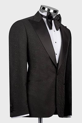 Classic 3 Piece Black Jacquard Wedding Suit with Satin Lapel_3