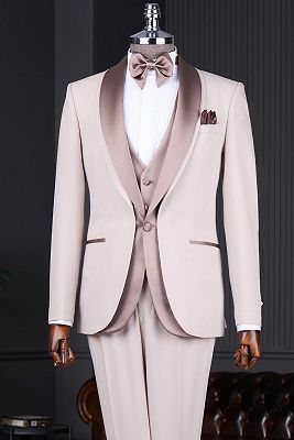 Benedict Beige Three Pieces Wedding Suits With Shawl Lapel