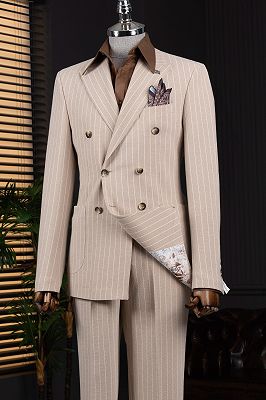 Bennett Apricot Peaked Lapel Striped Double Breasted Business Suits