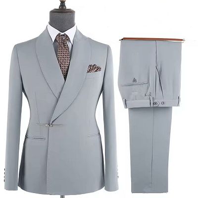 Dusty Gray Shawl Lapel Bolt Buckle Men's Business Suit