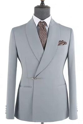 Dusty Gray Shawl Lapel Bolt Buckle Men's Business Suit