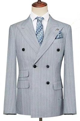 Dusty Gray Pinstripe Double Breasted Business Suit with 3 Flapped Pockets