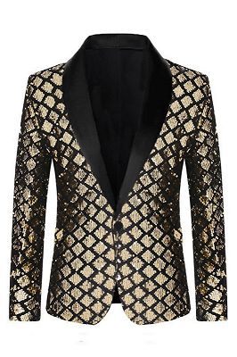 Bevis Sparkle Gold Sequins Shawl Lapel Prom Suits