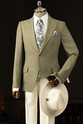 Bernie Khaki Peaked Lapel Two Buttons Prom Suits With White Pants
