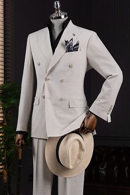 Berton Beige Peaked Lapel Double Breasted Prom Suits