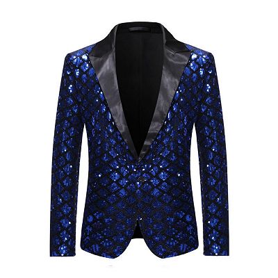 Bertrand Fashion Blue Sequins Peaked Lapel Prom Suits