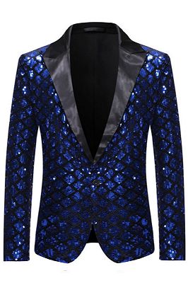 Bertrand Fashion Blue Sequins Peaked Lapel Prom Suits