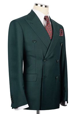 Bishop Handsome Dark Green Peaked Lapel Double Breasted Business Suits