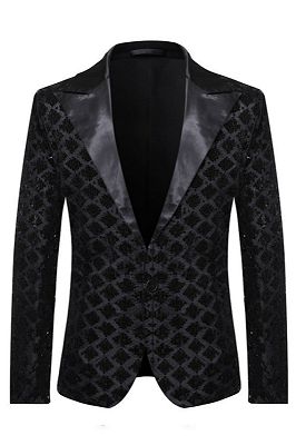 Bing Fancy Black Sequins Peaked Lapel Prom Suits
