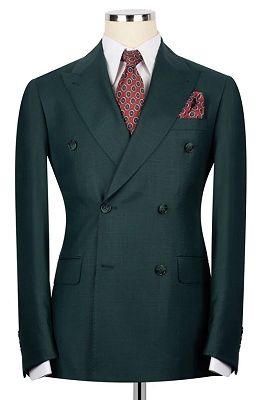 Bishop Handsome Dark Green Peaked Lapel Double Breasted Business Suits