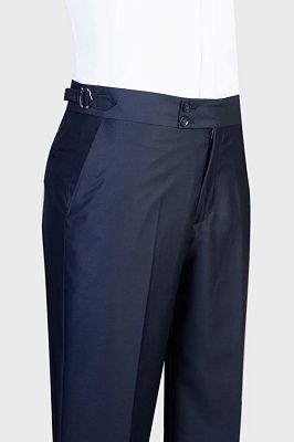 Blithe Bespoke Navy Peaked Lapel Three Pieces Business Men Suits_3