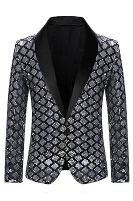 Bill Handsome Silver Sequins Shawl Lapel Prom Suits
