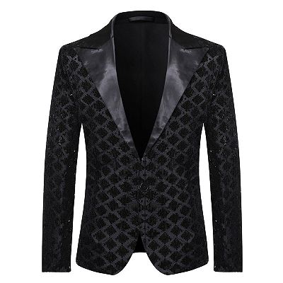 Bing Fancy Black Sequins Peaked Lapel Prom Suits