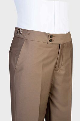 Booth Handsome Brown Peaked Lapel Three Pieces Business Suits_3