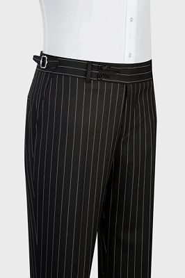 Boyd Formal Black Striped Peaked Lapel Three Pieces Business Suits_3
